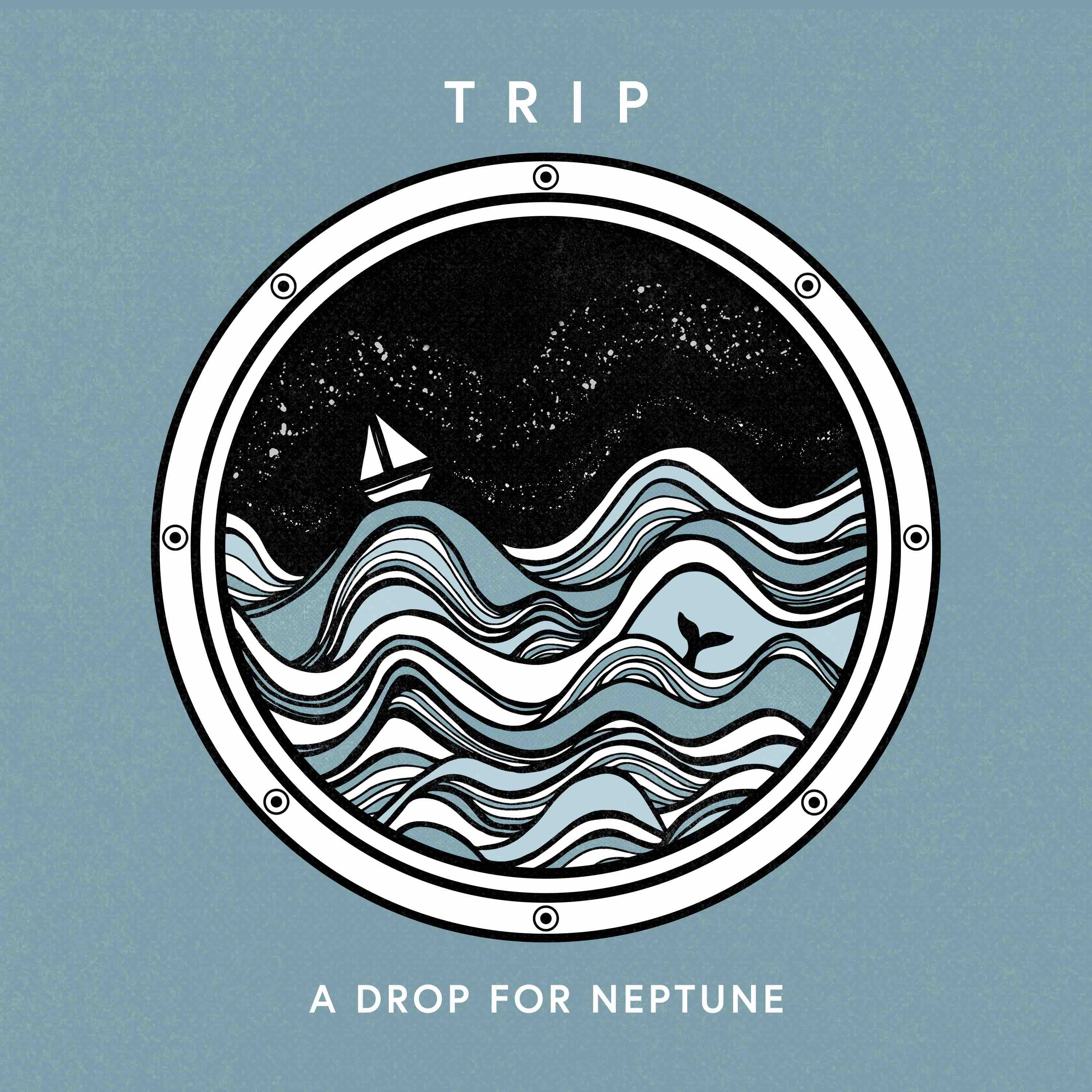 Drop For Neptune Album Cover - an cartoon scene of a small boat on rough seas